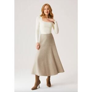 OGL Skirt Size XS NEW FuzzLuxe Cashmere-like Flared Maxi Skirt Heather Cream